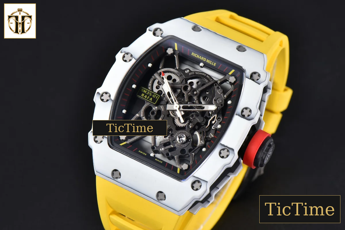 RM035-02 42mm T+F White Forged Carbon Skeleton Dial Red Crown Yellow Rubber Strap RMUL2 — foto 5