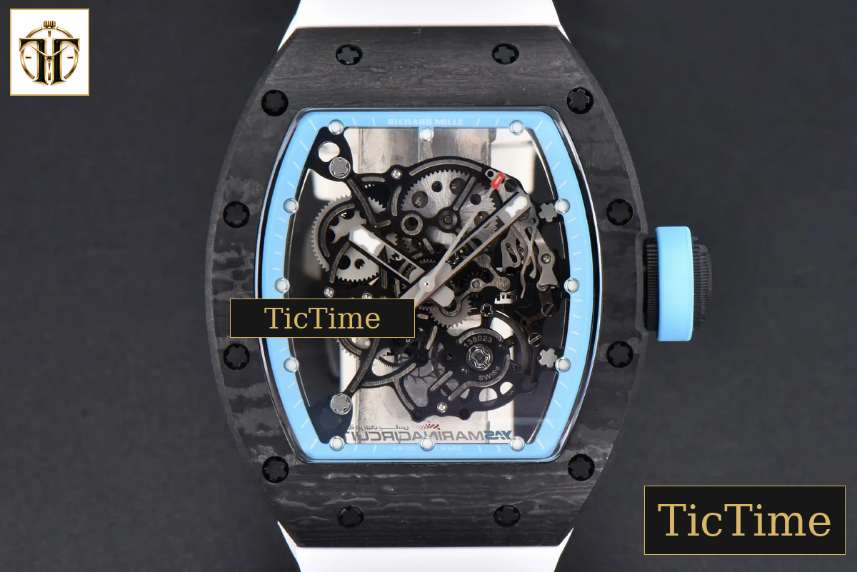 NTPT RM055 42.7mm BBRF Blue Skeleton Dial White Rubber Strap RMUL2 — foto 2