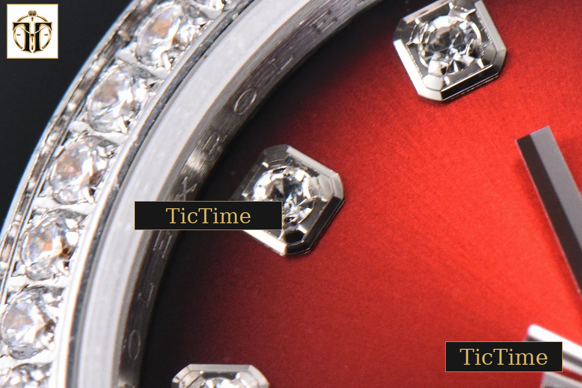 DateJust 904L 31mm GMF Diamond Bezel Red Dial Diamond Marker SS Jubilee Bracelet A2824 — foto 7