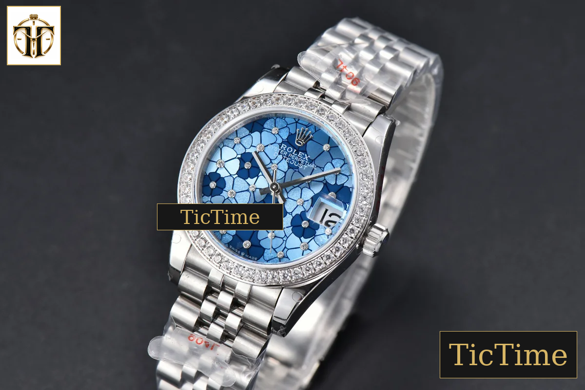 DateJust 904L 31mm GMF Diamond Bezel Blue Flowers Dial Jubilee Bracelet A2824 — foto 5