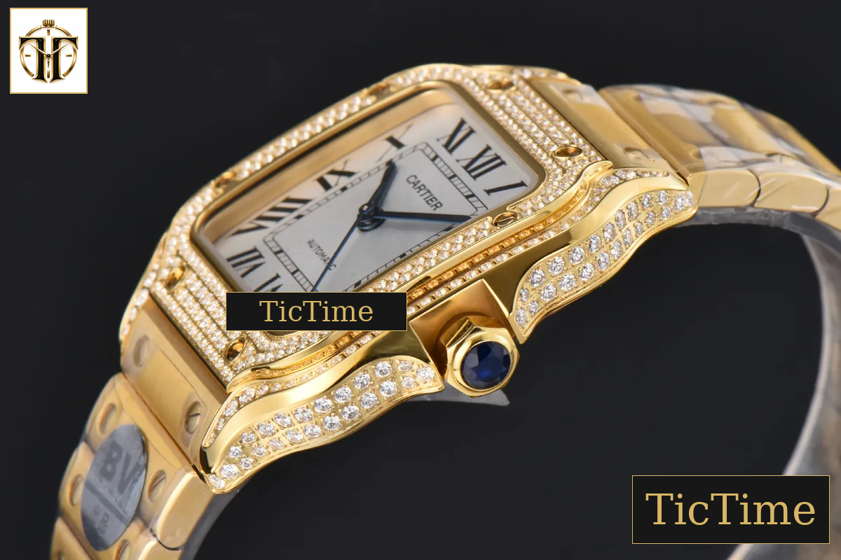 Santos de Cartier Medium 35mm BVF YG Diamond Case White Dial YG Bracelet Miyota 9039 — foto 11