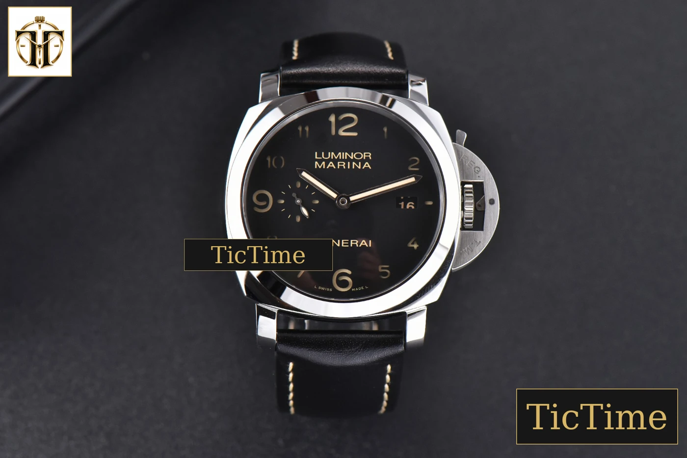 Vista frontal — Luminor 1950 PAM320 44mm VSF Black Dial Leather Strap P9000
