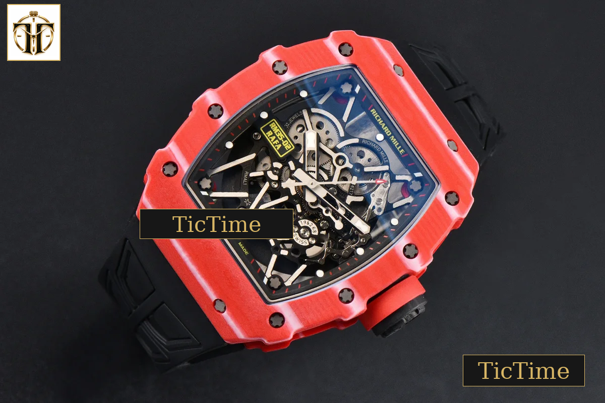 NTPT RM035-02 ZF Red Bezel Black Skeleton Dial Red Crown Black Rubber Strap V7 RMAL1 — foto 3