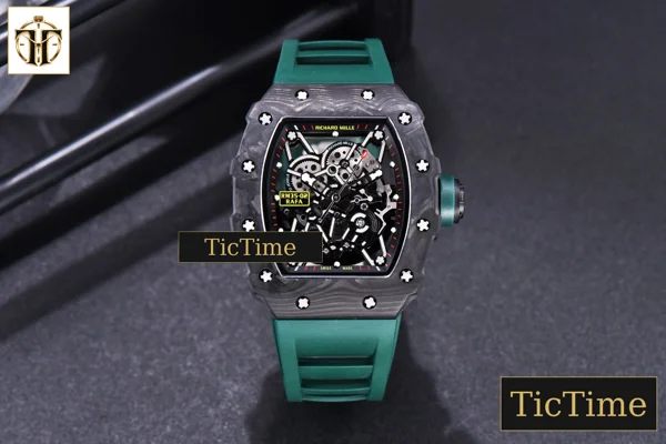 Foto frontal — RM035-02 KVF Skeleton Dial Green Green Rubber Strap V3 Miyota8215