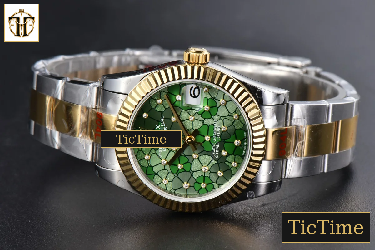 DateJust 904L 31mm GMF YG Fluted Bezel Green Flowers Dial Oyster Bracelet A2824 — foto 16