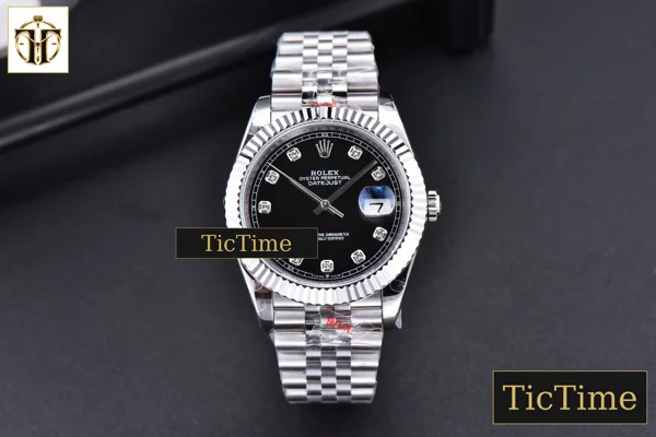 Foto frontal — Datejust 41mm GMF SS Black Dial Diamond Marker Fluted Bezel Jubille Bracelet VR3235