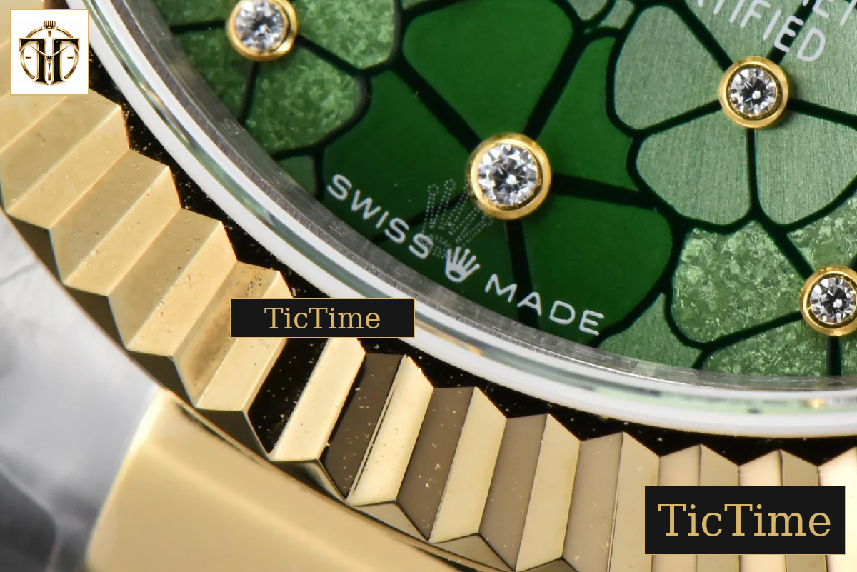 DateJust 904L 31mm GMF YG Fluted Bezel Green Flowers Dial Oyster Bracelet A2824 — foto 9