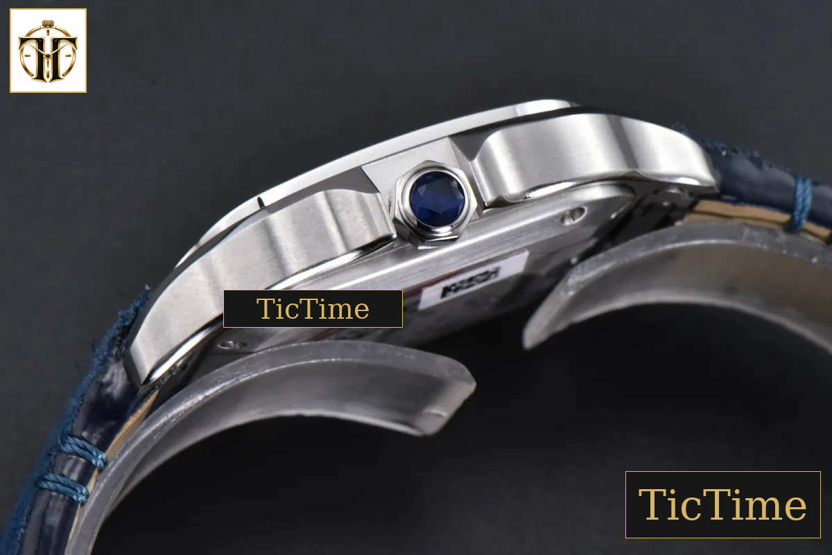 Santos de Cartier Medium 35mm AF SS Blue Dial Blue Leather Strap Miyota 9015 — foto 12