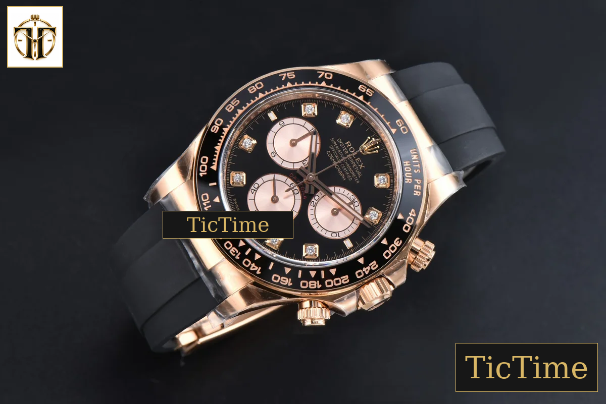 Daytona 126515 40mm Clean Factory RG Black Dial RG Subdial Diamond Marker Oysterflex Strap DD4131 — foto 3