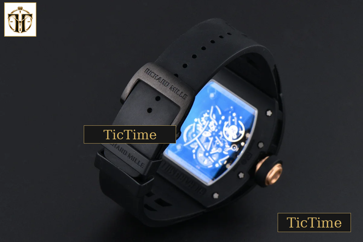RM055 42.7mm ZF Ceramic Black Bezel Gold Skeleton Dial Black Crown Black Rubber Strap RMUL2 — foto 36