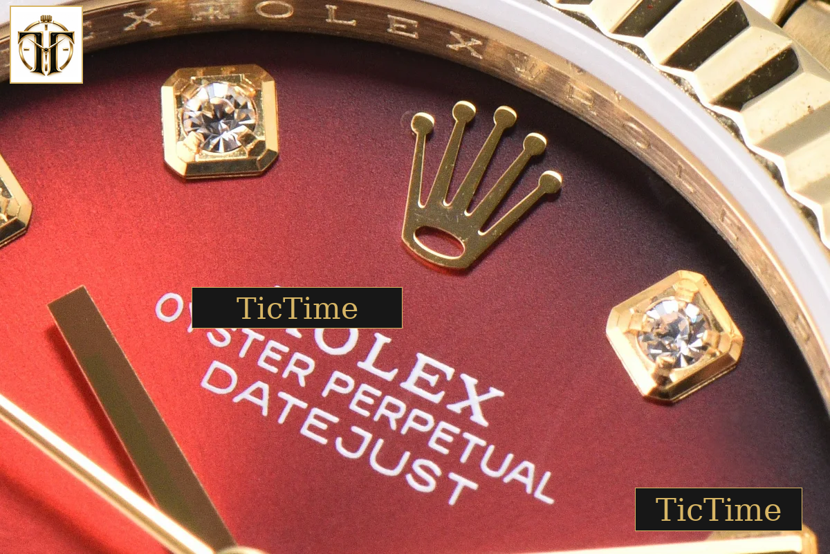 DateJust 31mm GMF YG Fluted Bezel Red Dial Diamond Marker President Bracelet A2824 — foto 6