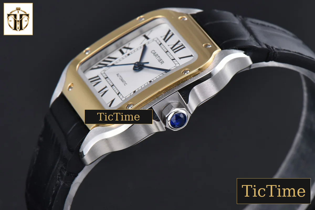 Santos de Cartier Medium 35mm AF SS White Dial YG Bezel Black Leather Strap Miyota 9015 — foto 9