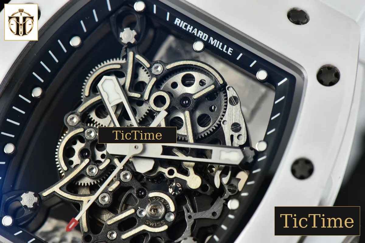 RM055 42.7mm ZF White Ceramic Black Skeleton Dial White Rubber Strap V6 NH05 — foto 9