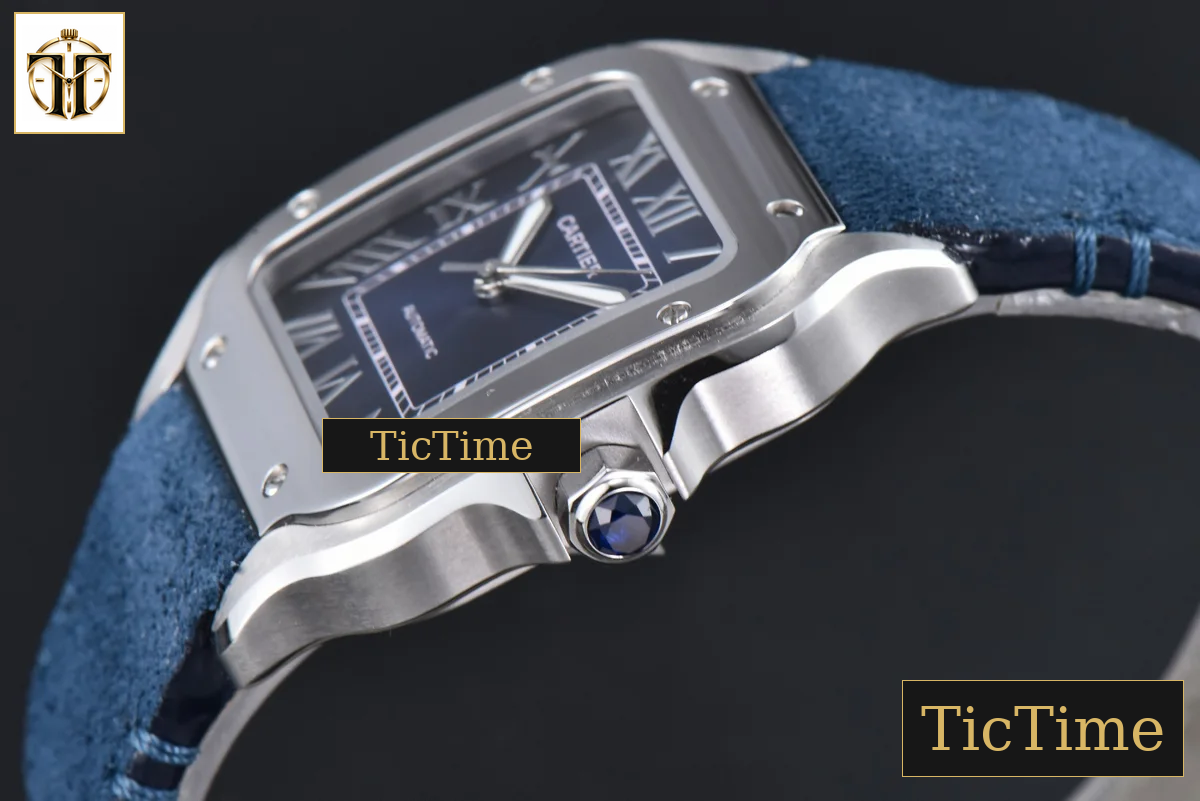 Santos de Cartier Medium 35mm AF SS Blue Dial Blue Leather Strap Miyota 9015 — foto 9