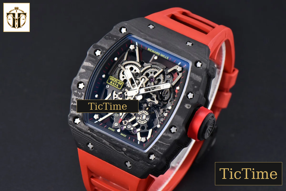 RM035-02 42mm T+F Black Forged Carbon Skeleton Dial Red Crown Red Rubber Strap RMUL2 — foto 3
