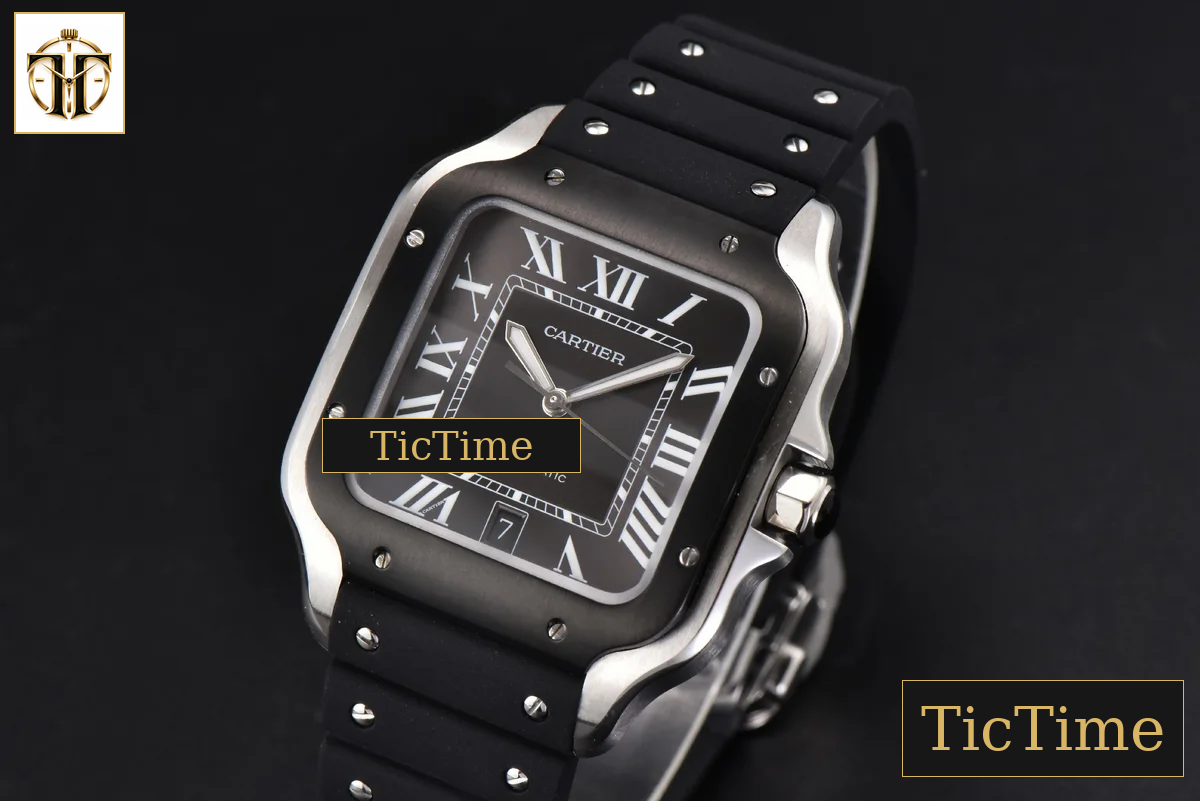 Santos Large 40mm GF Black Dial Black Rubber Strap Miyota 9015 — foto 4
