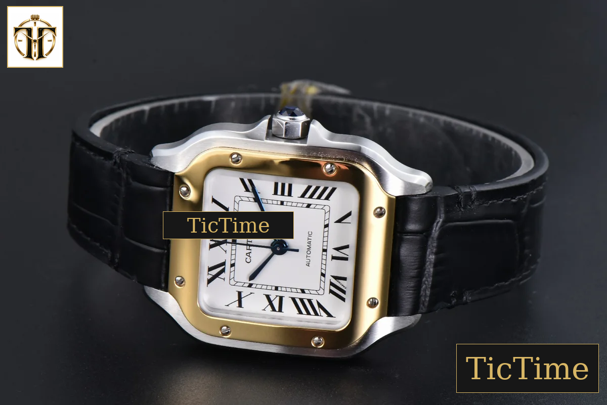 Santos de Cartier Medium 35mm AF SS White Dial YG Bezel Black Leather Strap Miyota 9015 — foto 11