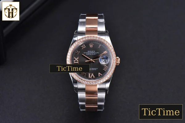 Foto frontal — DateJust 36mm EWF SS/RG Black Dial Roma Marker Diamond Roma Bezel Oyster Bracelet A3235
