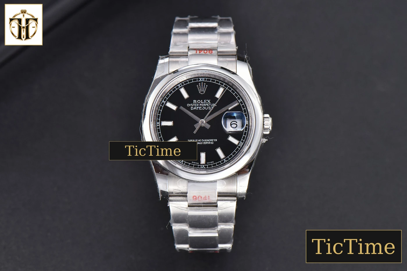 Vista frontal — DateJust 36mm GMF SS Smooth Bezel Black Dial Lume Marker Oyster Bracelet VR3235