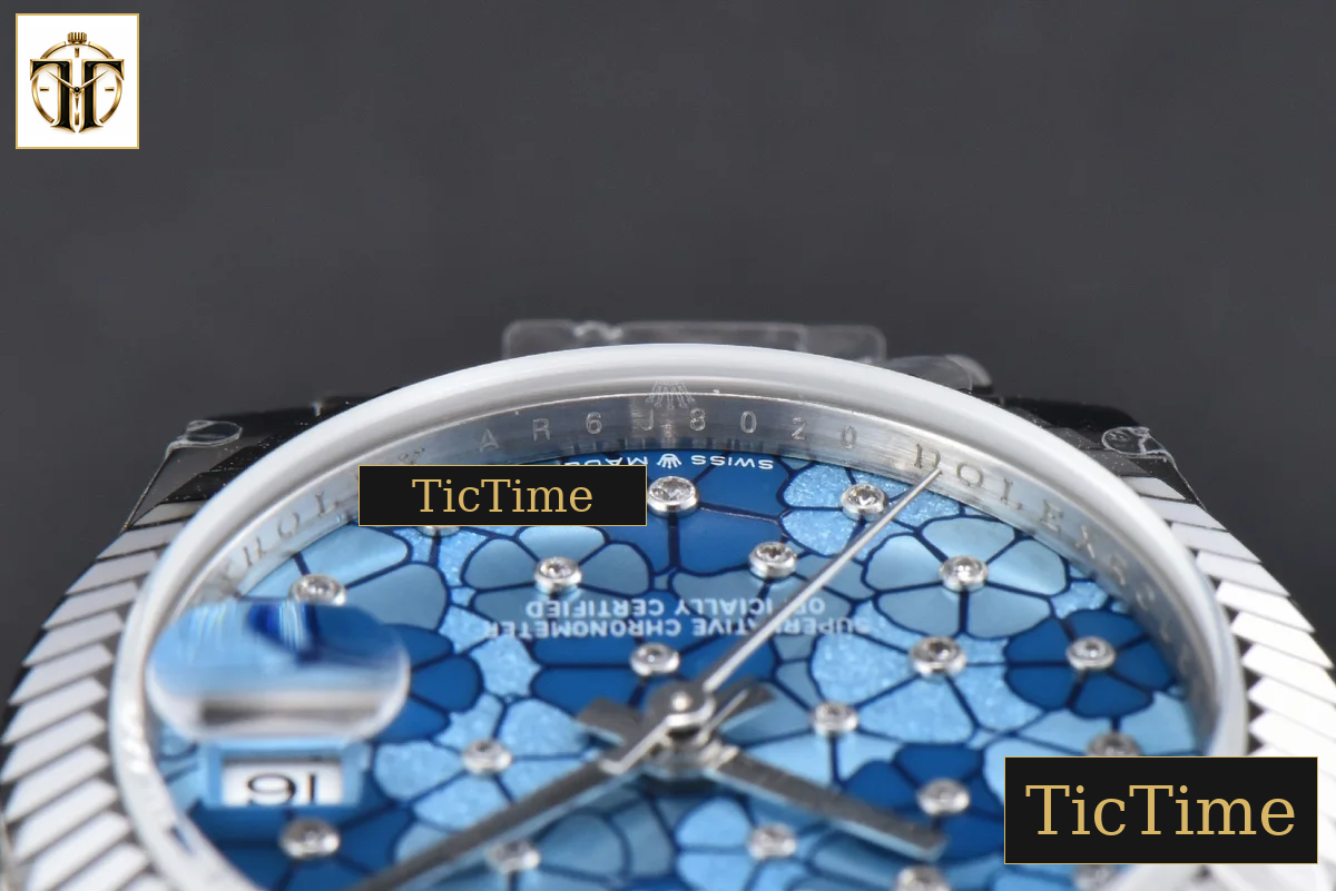 DateJust 904L Fluted Bezel 31mm GMF Blue Flowers Dial President Bracelet A2824 — foto 15
