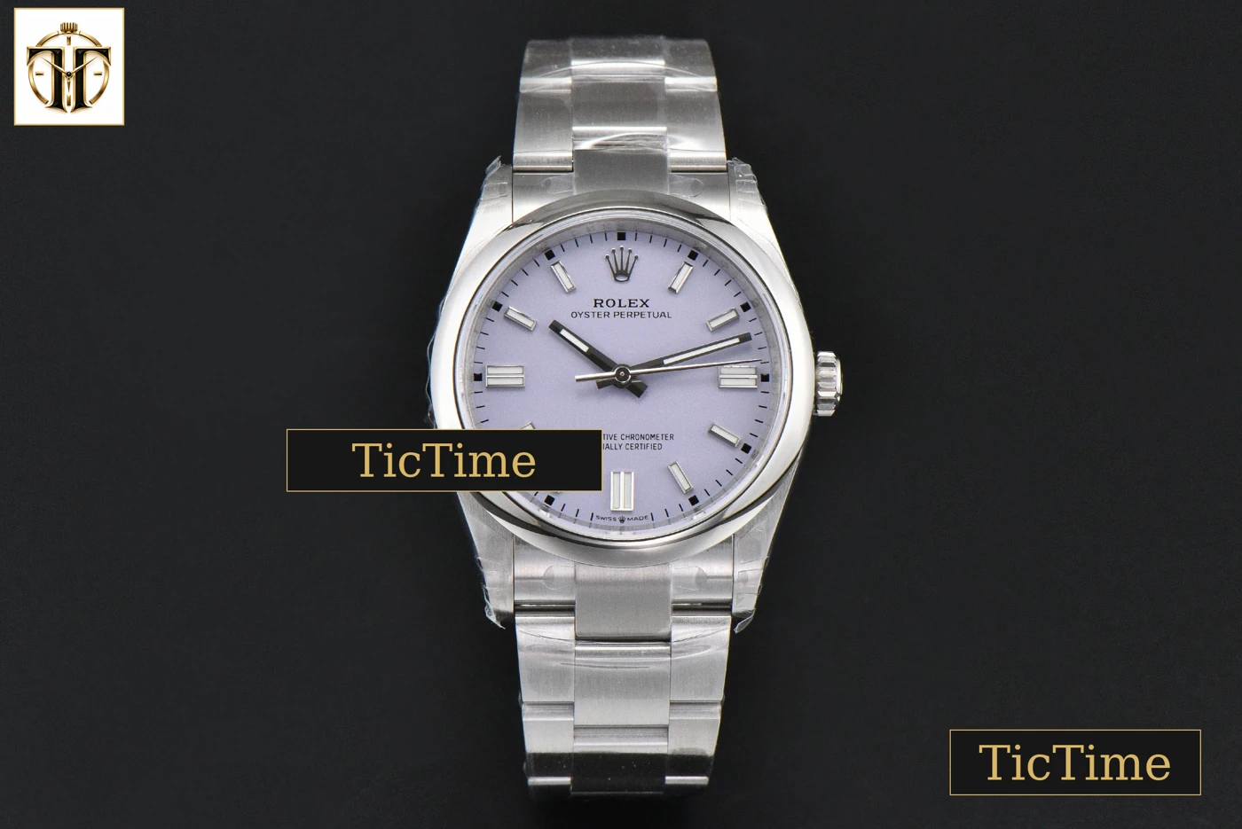 Vista frontal — Oyster Perpetual 904L Lavender 126000 36mm VSF Purple Dial SS Bracelet V2 VS3230