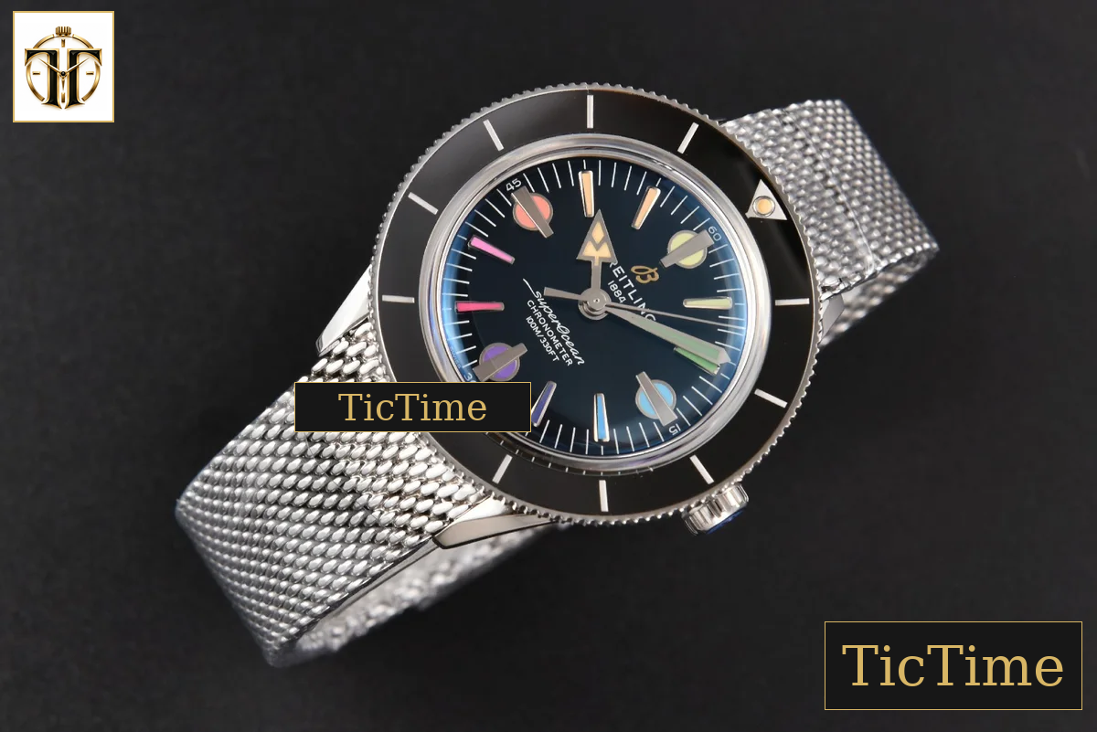 SuperOcean Heritage 42mm GF SS Black Ceramic Black Dial Rainbow Marker Mesh Bracelet A2824 — foto 13