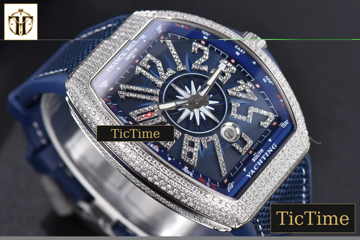 Vanguard V45 ZF SS Full Diamonds Blue Textured Dial Blue Rubber Strap Miyota 9015 — foto 10