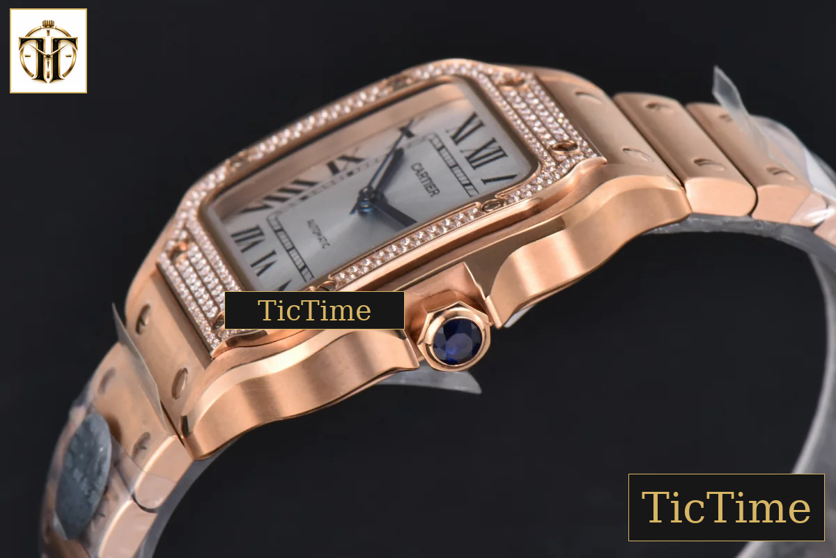 Santos de Cartier Medium 35mm BVF RG Diamond Bezel White Dial RG Bracelet Miyota 9039 — foto 12