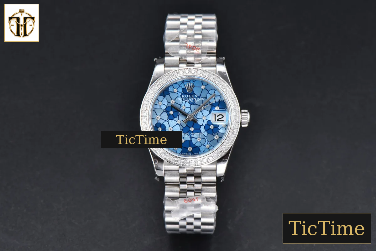 DateJust 904L 31mm GMF Diamond Bezel Blue Flowers Dial Jubilee Bracelet A2824 — foto 3