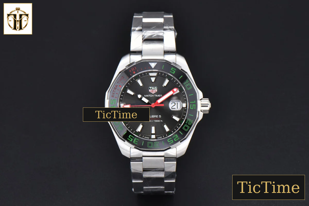 Aquaracer Calibre 5 GMT 43mm OF Green/Red Bezel Black Dial SS Bracelet Swiss SW200 — foto 3
