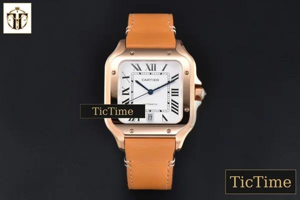 Foto frontal — Santos de Cartier XL 40mm AF RG White Dial Orange Leather Strap Miyota 9015