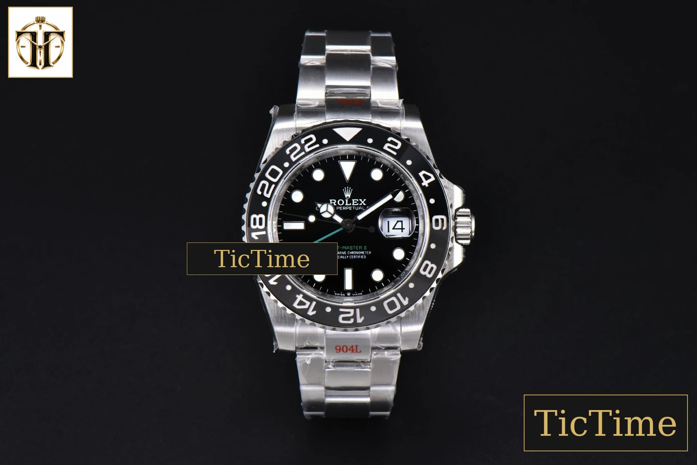 Vista frontal — GMT Master II GRNR 904L 126710 40mm GMF Black/Gray Bezel Black Dial Osyter Bracelet VR3285