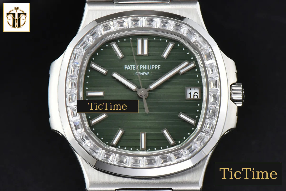 Nautilus 5711 40mm 3KF Diamond Bezel Green Dial SS Bracelet A324SC — foto 2