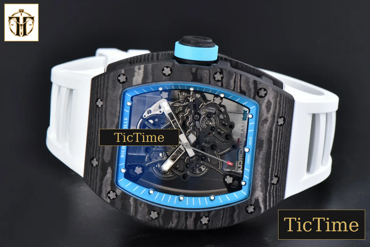 RM055 42.7mm APSF Blue Skeleton Dial Black Bezel Blue Crown White Rubber Strap RMUL2 — foto 14