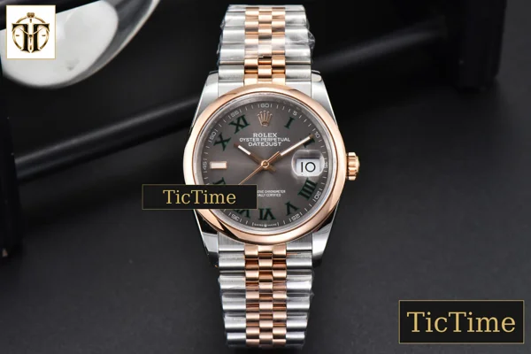 Foto frontal — DateJust 36mm BPF RG/SS Smooth Bezel Gray Wimbledon Dial Jubilee Bracelet A2824