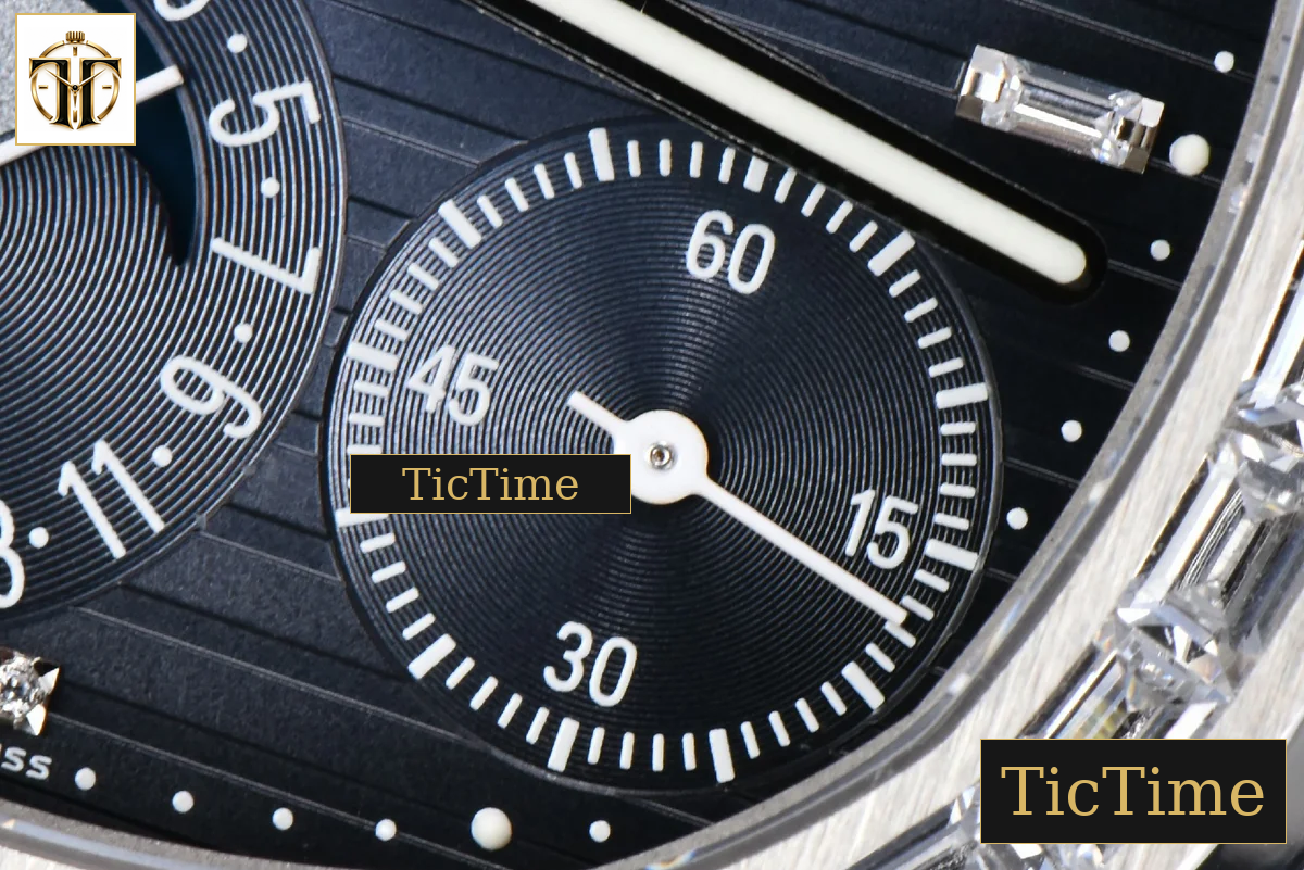 Nautilus 5712 40mm PPF Gray Diamond Bezel Blue Dial Diamond Marker Moonphase Black Leather Strap A240 — foto 8