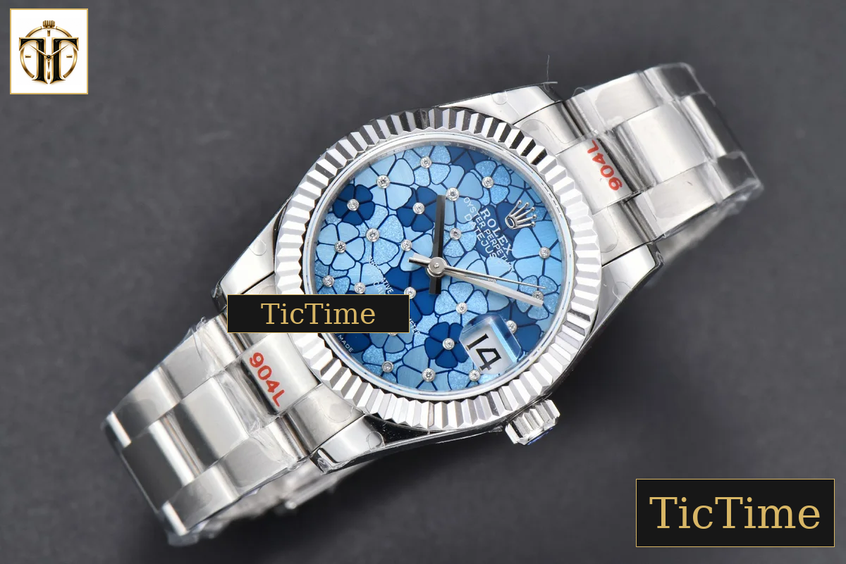 DateJust 904L Fluted Bezel 31mm GMF Blue Flowers Dial Oyster Bracelet A2824 — foto 4
