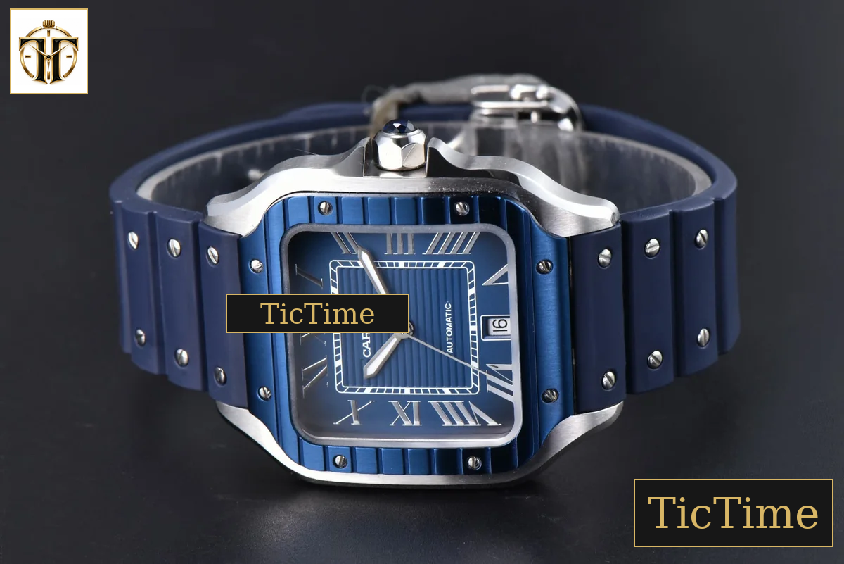 Santos de Cartier XL 40mm AF SS Blue Dial Blue Bezel Blue Rubber Strap Miyota 9015 — foto 11