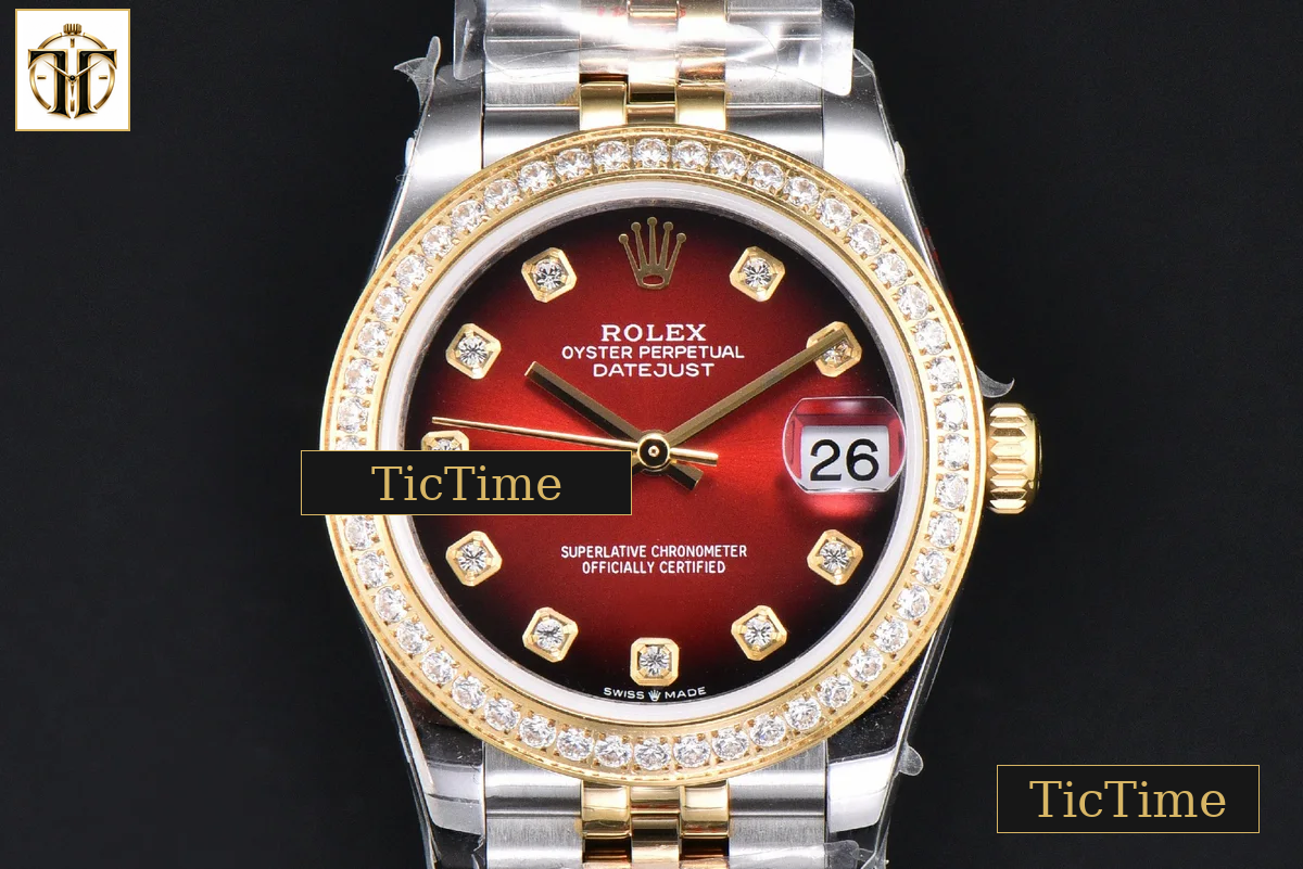 DateJust 904L 31mm GMF Diamond Bezel Red Dial Diamond Marker YG/SS Jubilee Bracelet A2824 — foto 5