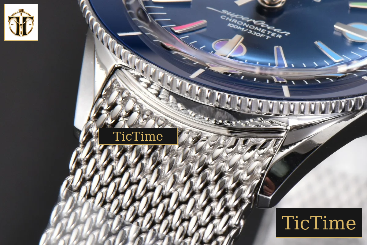 SuperOcean Heritage 42mm GF SS Blue Ceramic Blue Dial Rainbow Marker Mesh Bracelet A2824 — foto 10