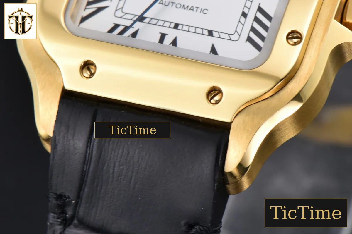 Santos de Cartier Medium 35mm AF YG White Dial Black Leather Strap Miyota 9015 — foto 8