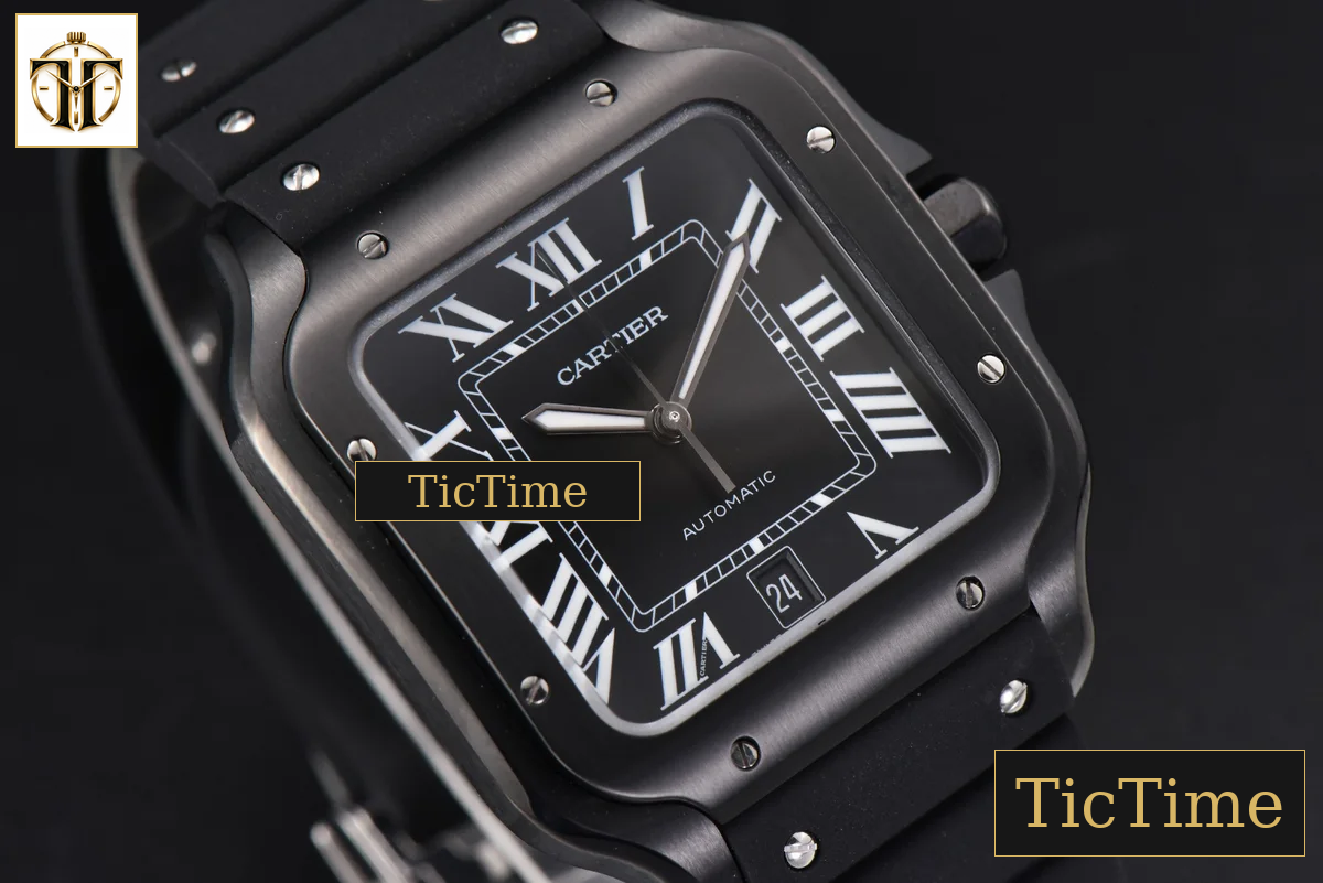 Santos Large 40mm GF PVD Black Dial Black Rubber Strap Miyota 9015 — foto 11