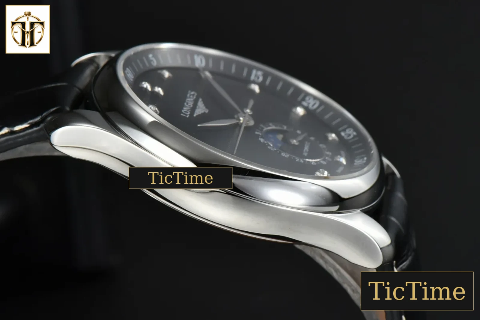 Master Moonphase 40mm GF Black Dial Diamond Marker Black Leather Strap A899 — foto 11