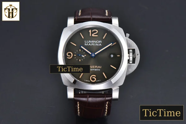 Foto frontal — Dark PAM1116 44mm TTF Green Dial Brown Leather Strap P9010