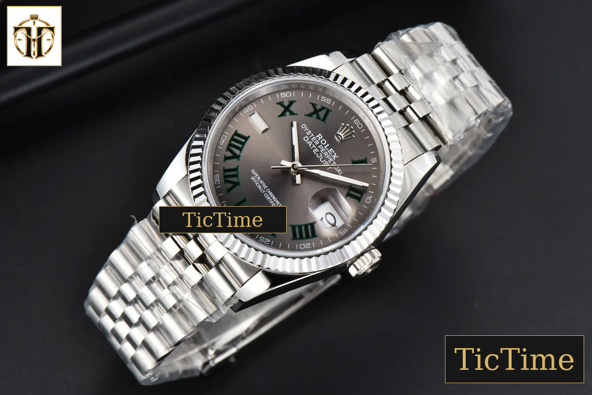 DateJust Wimbledon 36mm BPF Gray Dial Green Roma Marker Jubilee Bracelet A2824 — foto 13