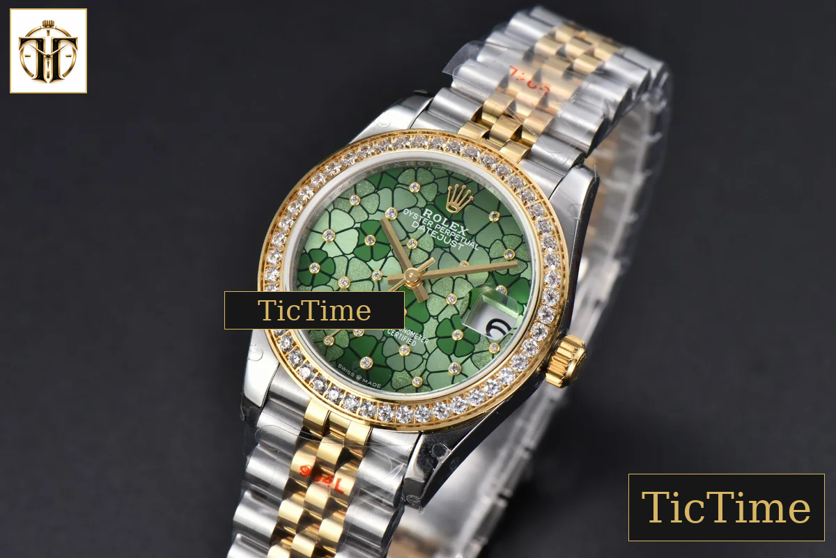 DateJust 904L 31mm GMF YG Diamond Bezel Green Flowers Dial Jubilee Bracelet A2824 — foto 4