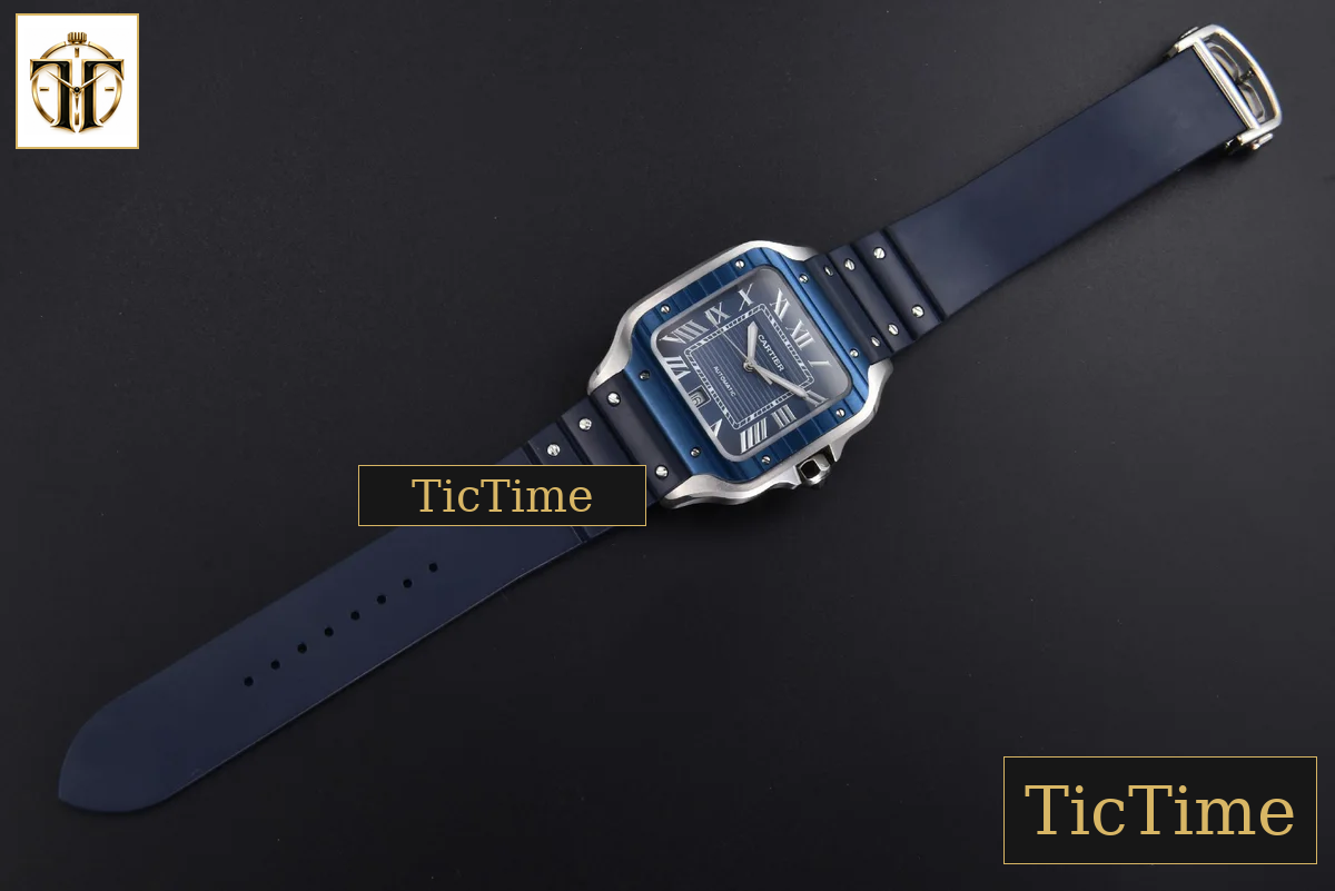 Santos de Cartier XL 40mm AF SS Blue Dial Blue Bezel Blue Rubber Strap Miyota 9015 — foto 32