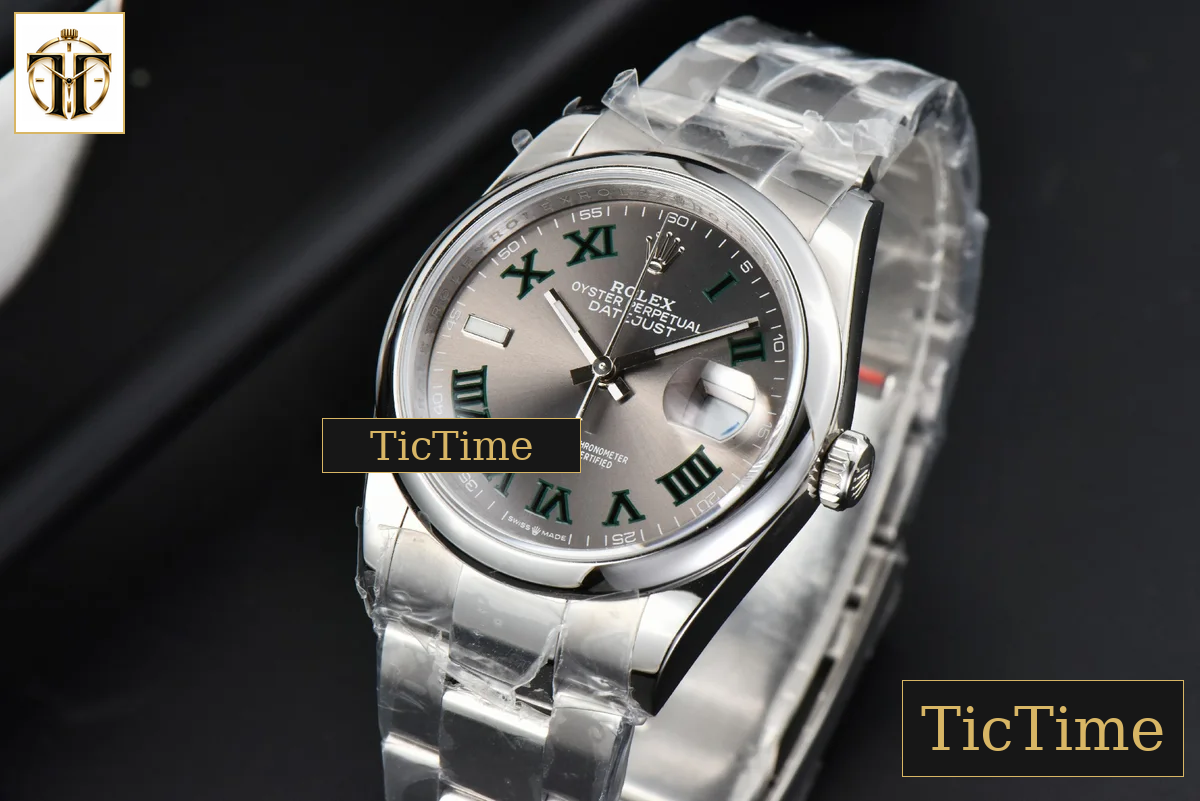 DateJust Smooth Wimbledon 36mm BPF Gray Dial Green Roma Marker Oyster Bracelet A2824 — foto 4