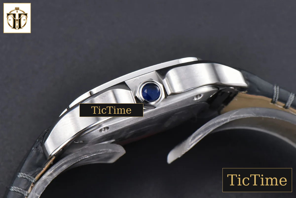 Santos de Cartier Medium 35mm AF SS Grey Dial Black Leather Strap Miyota 9015 — foto 12