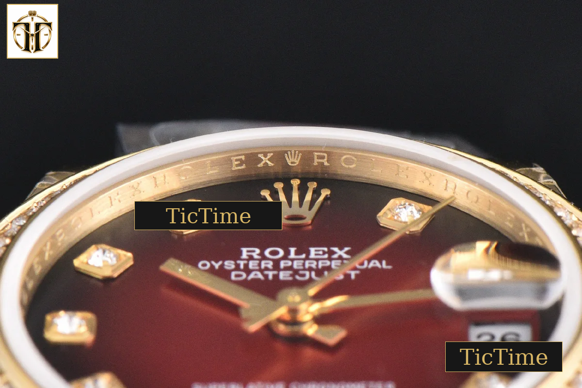 DateJust 31mm GMF YG Diamond Bezel Red Dial Diamond Marker President Bracelet A2824 — foto 13
